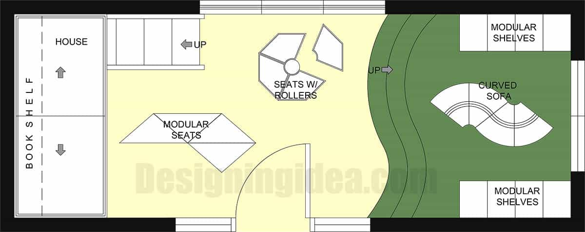 Modular furniture placement and design for playroom