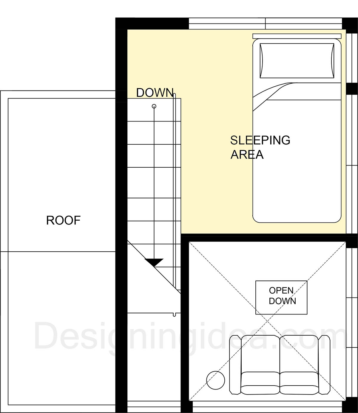 Loft sleeping area with open design