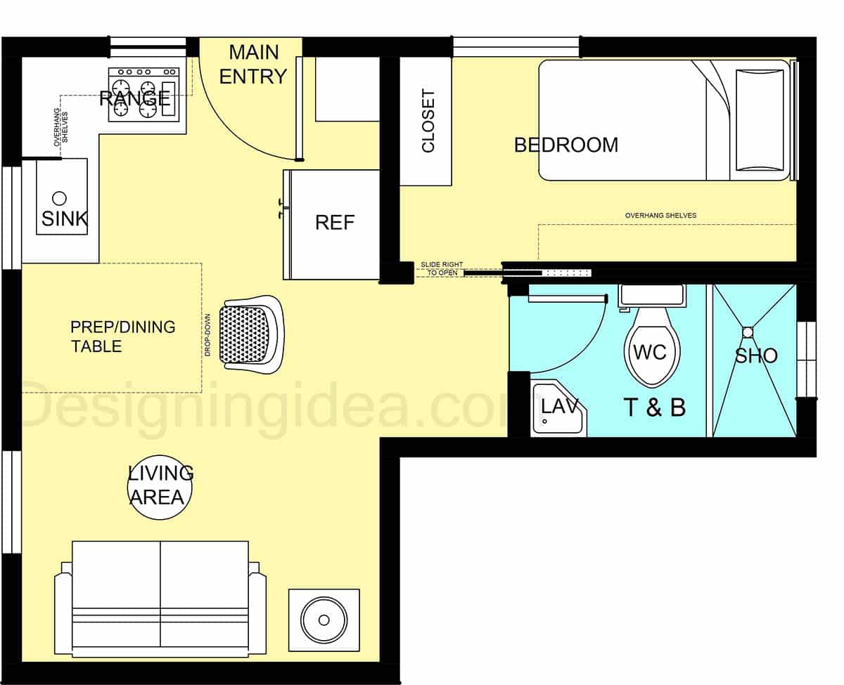 Small footprint home with corner kitchen layout and island