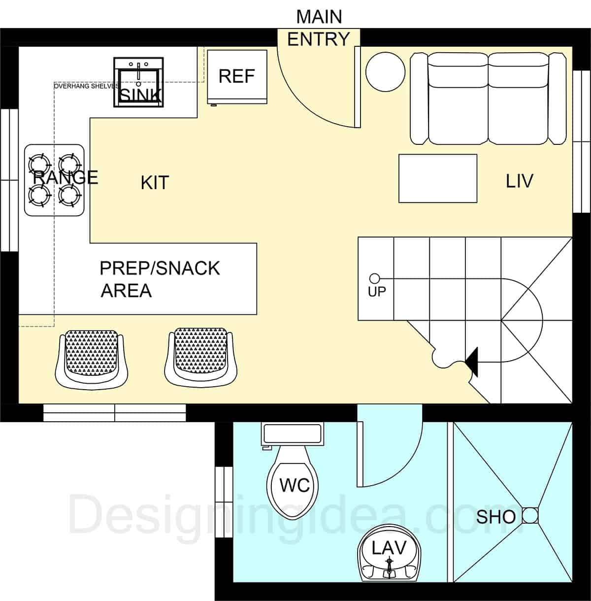 Home with u-shaped kitchen and hidden storage