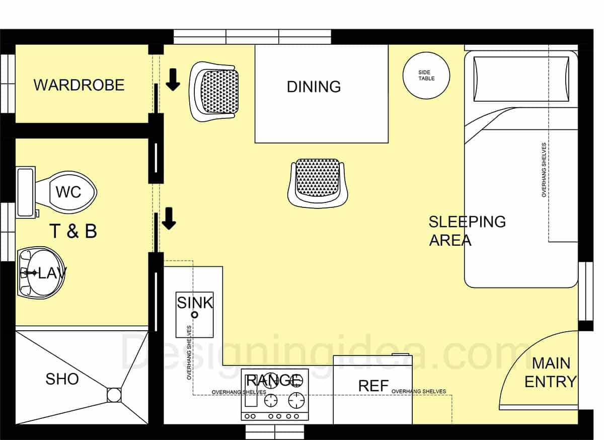 Home with a bathroom at the end layout