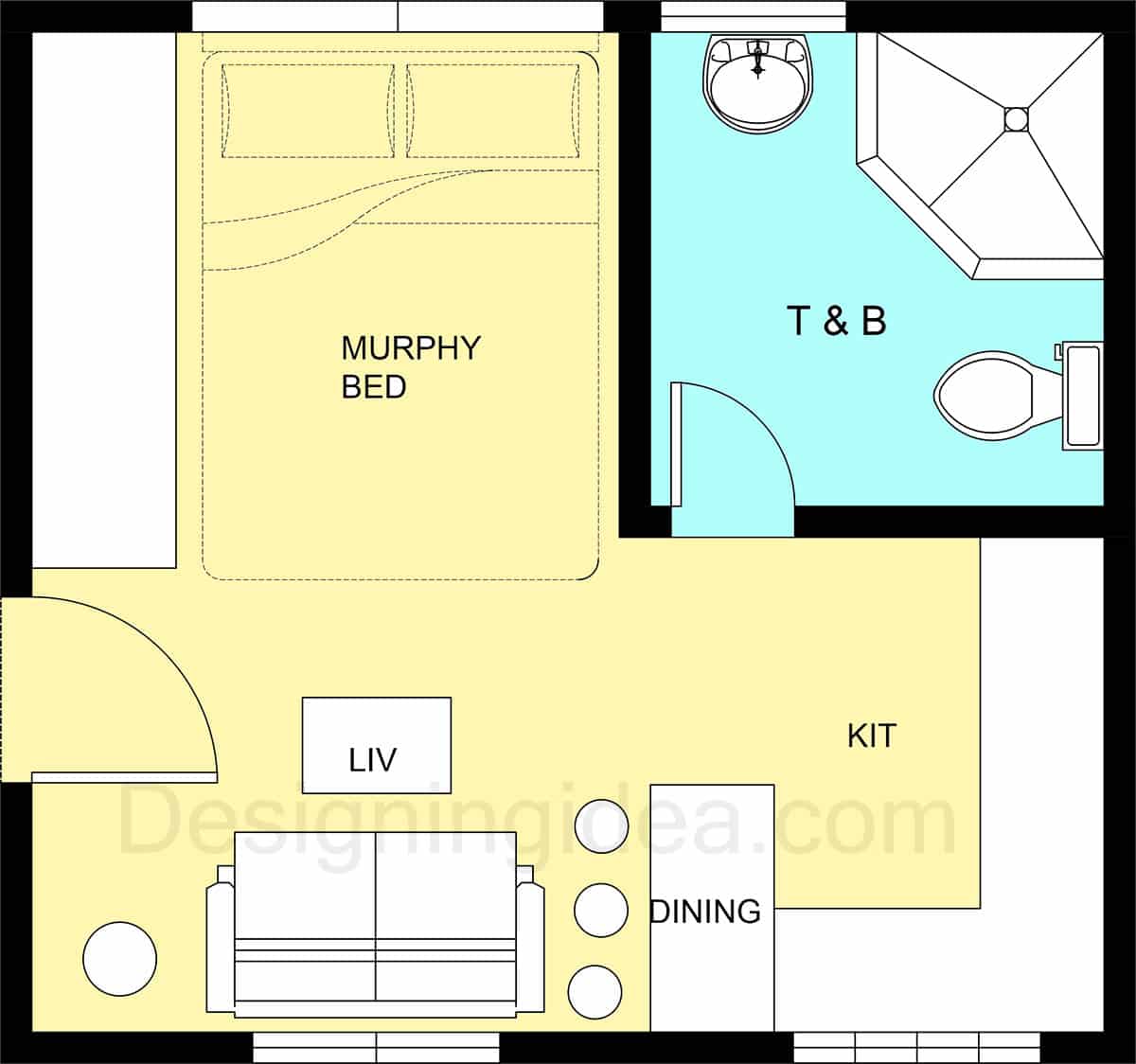 Small Home with open plan and murphy bed