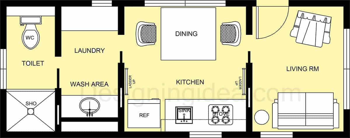 Tiny floor plan with two loft areas