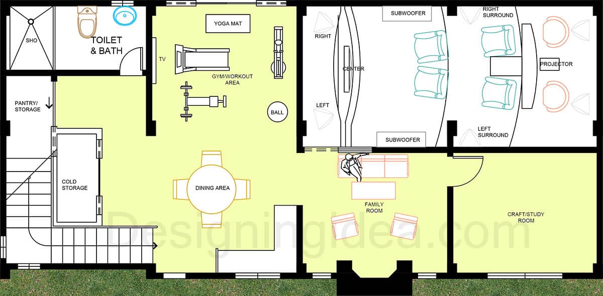 Multipurpose basement space floor plan