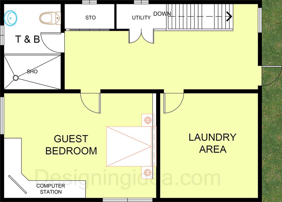 Basement guest space with bath, office space and laundry