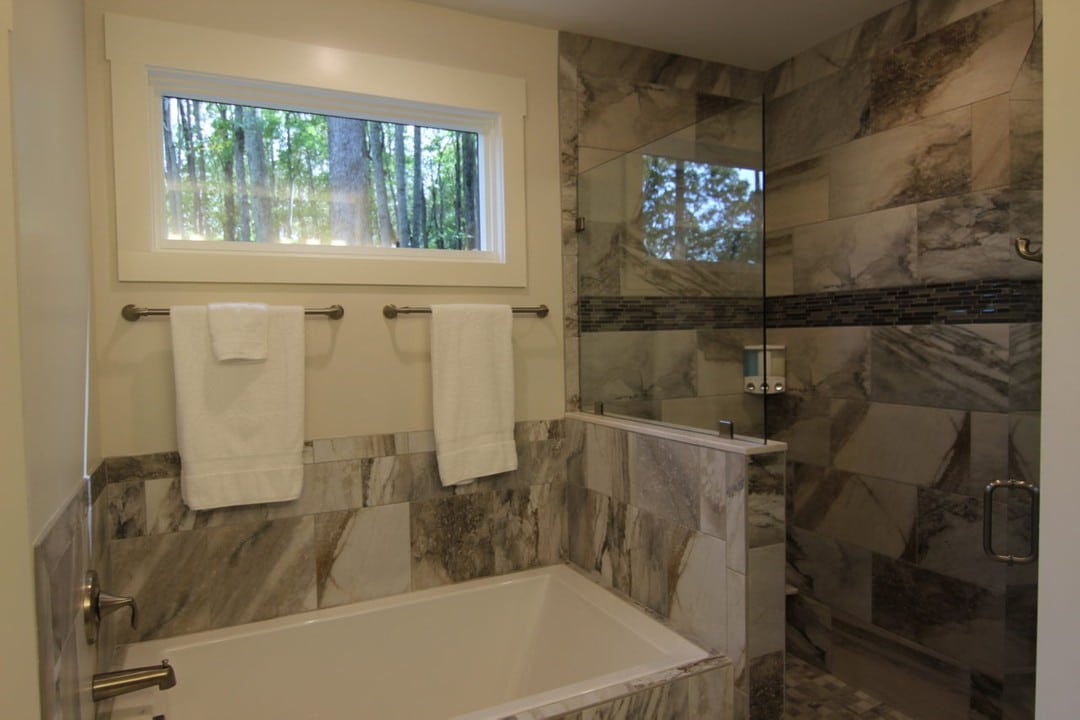 Tile bathtub and shower enclosure