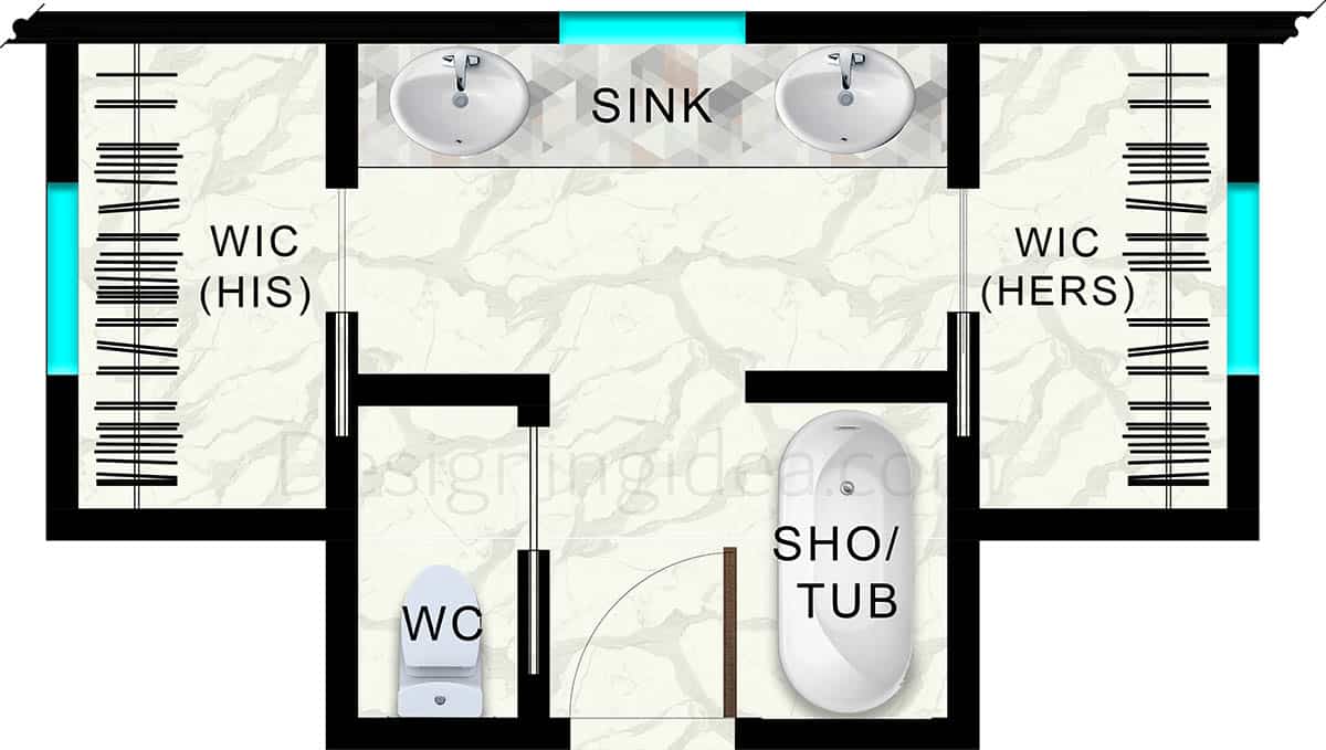 Bathroom with separate zones layout