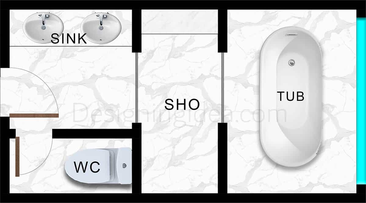 Walk-through shower design layout to get to tub