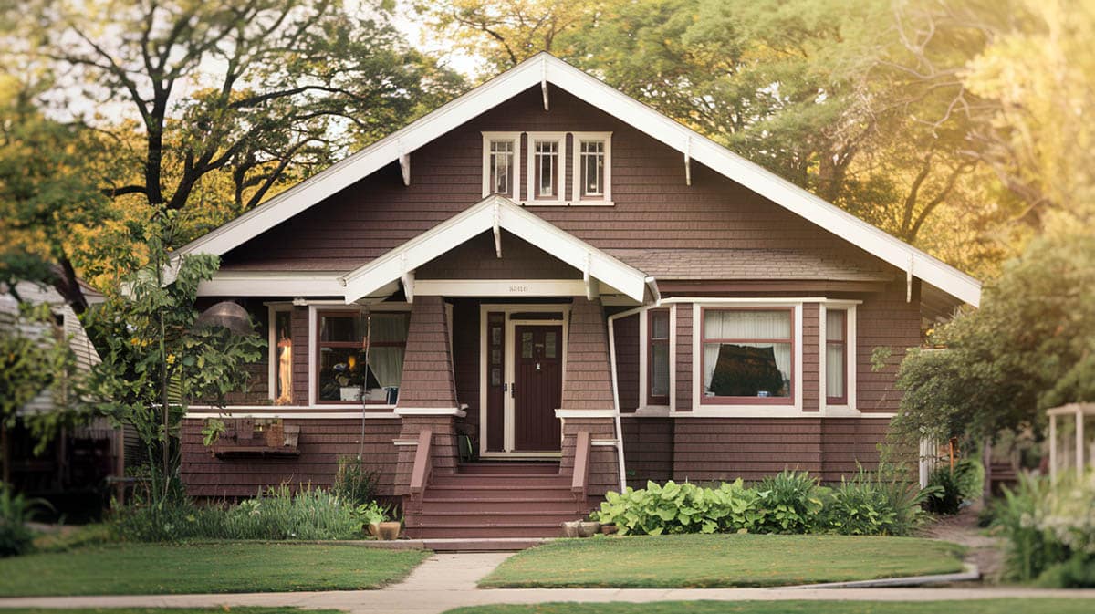 Brown bungalow with steps to brown door