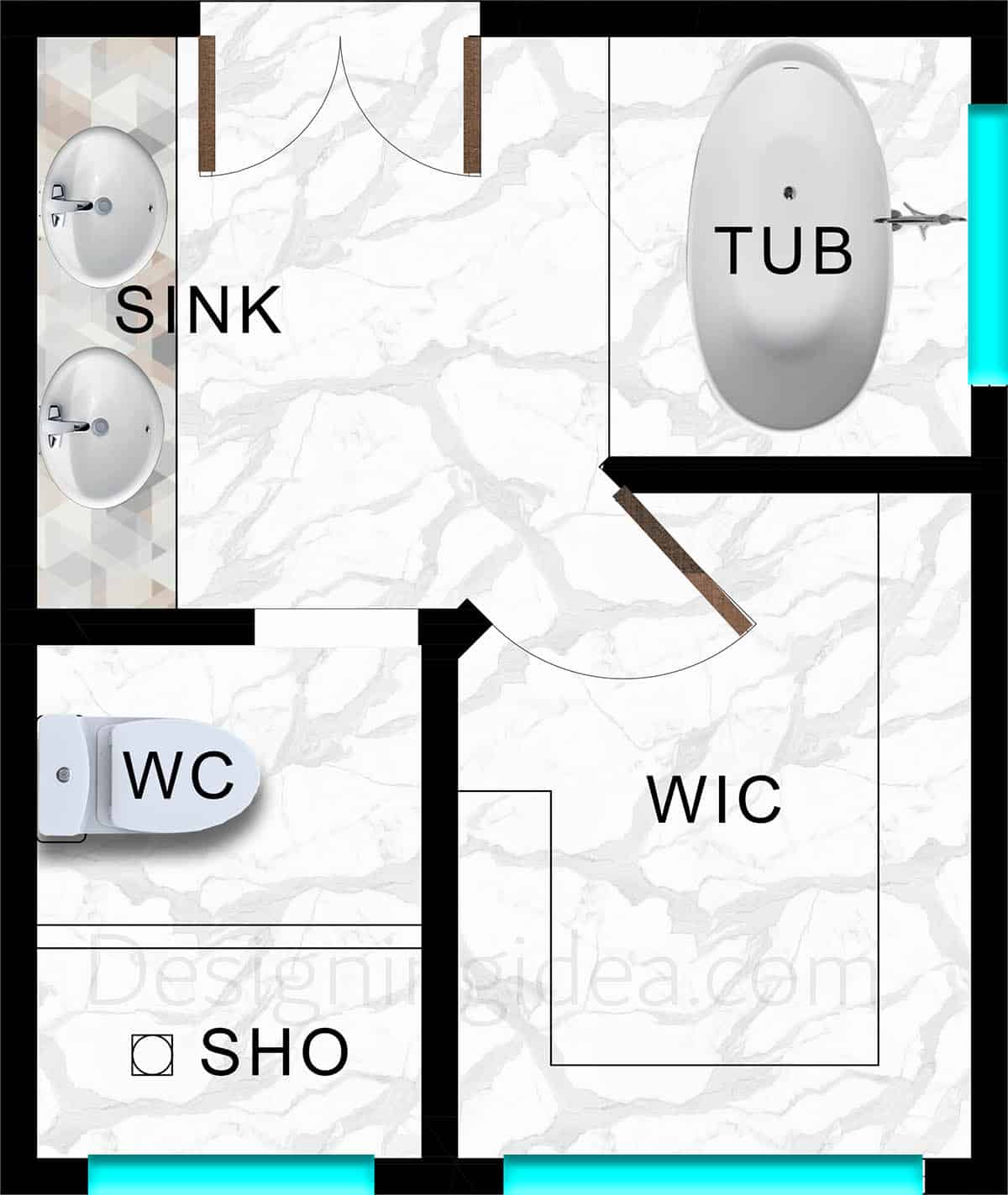 Compact bathroom to maximize space layout