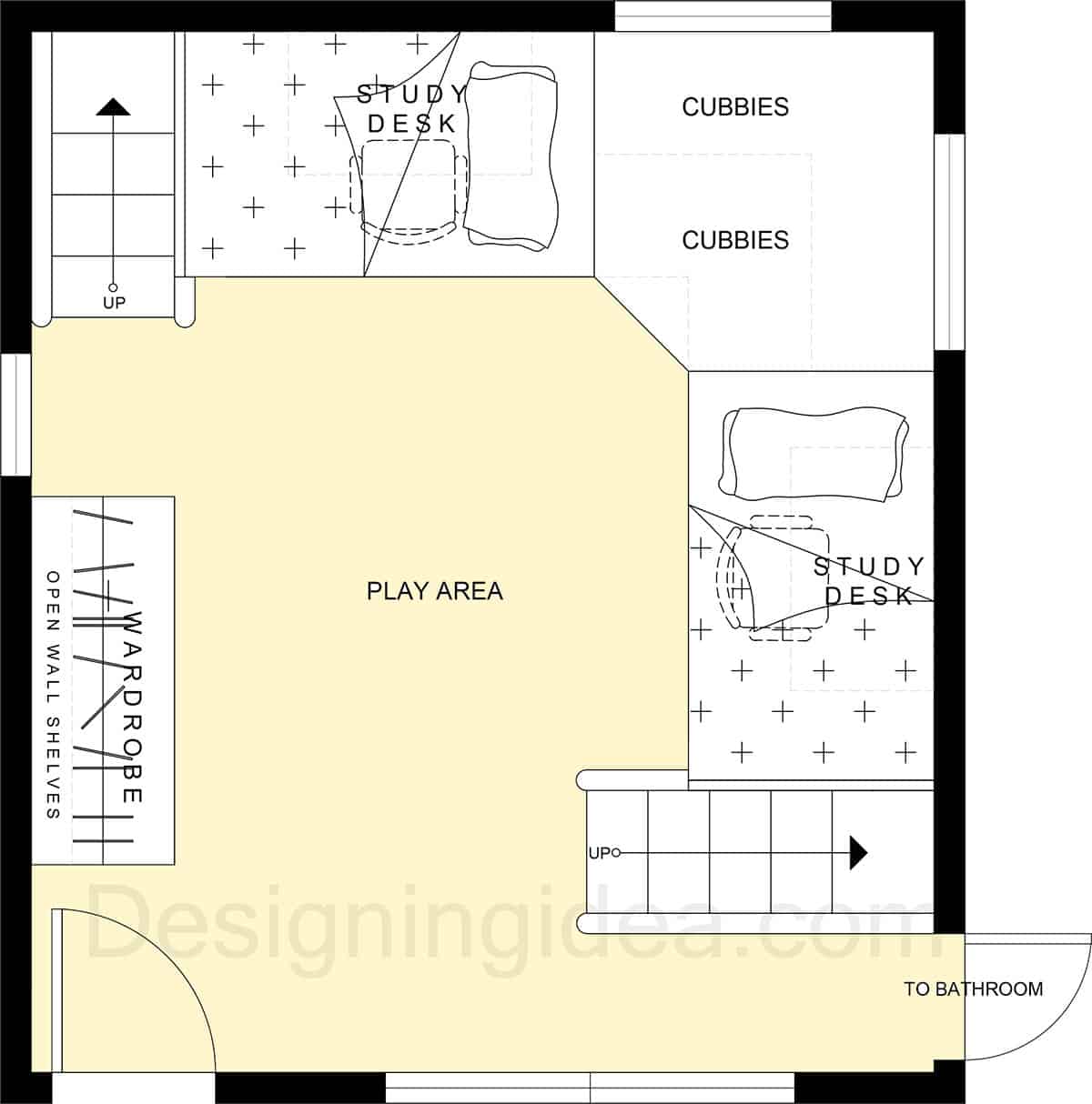 Corner beds with shared storage