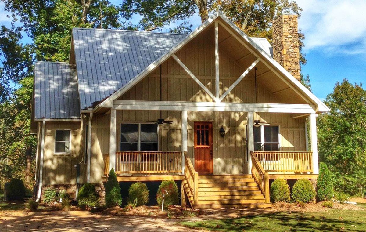 Country-cottage exterior with covered front porch