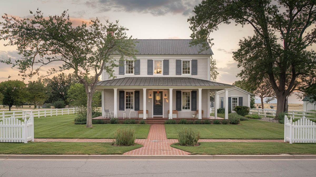 country exterior with modern colors of gray for body and dark gray shutters