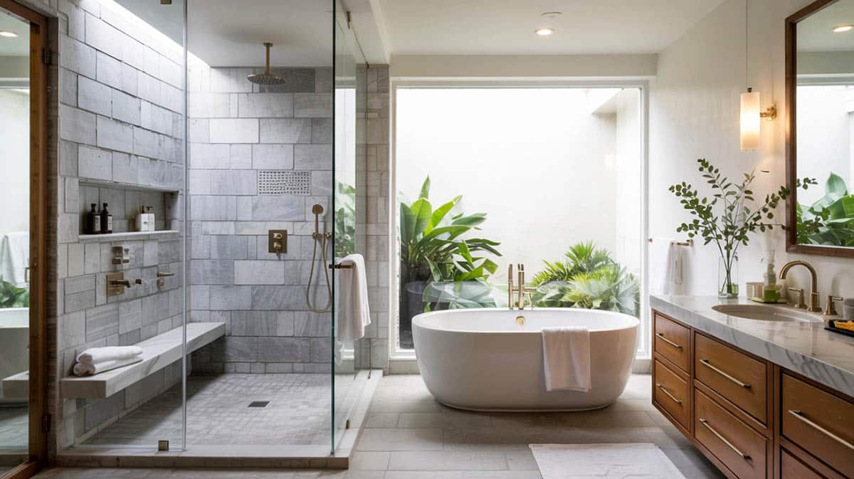 Doorless shower with multiple heads