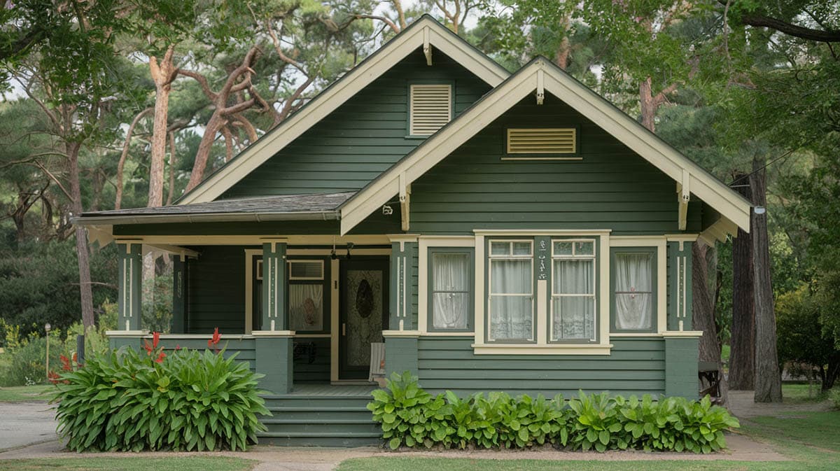 Forest green bungalow and cream accents