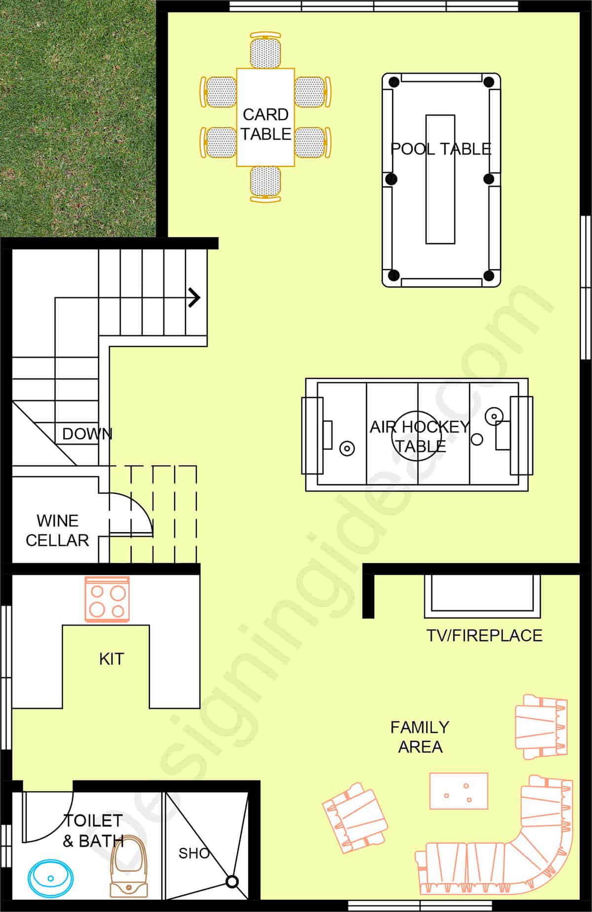 Game room basement furniture placement