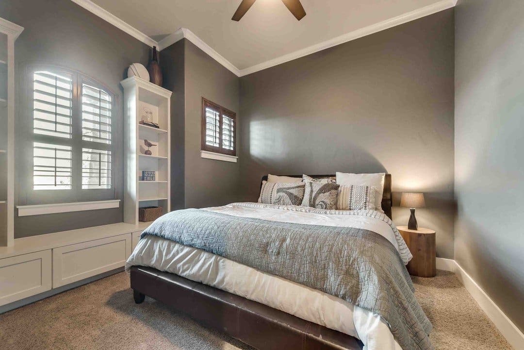 Guest bedroom with gray painted walls