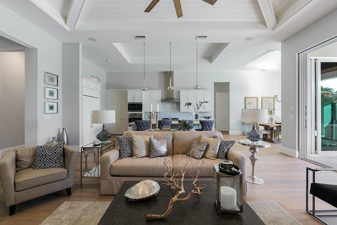 High ceiling living room with open design