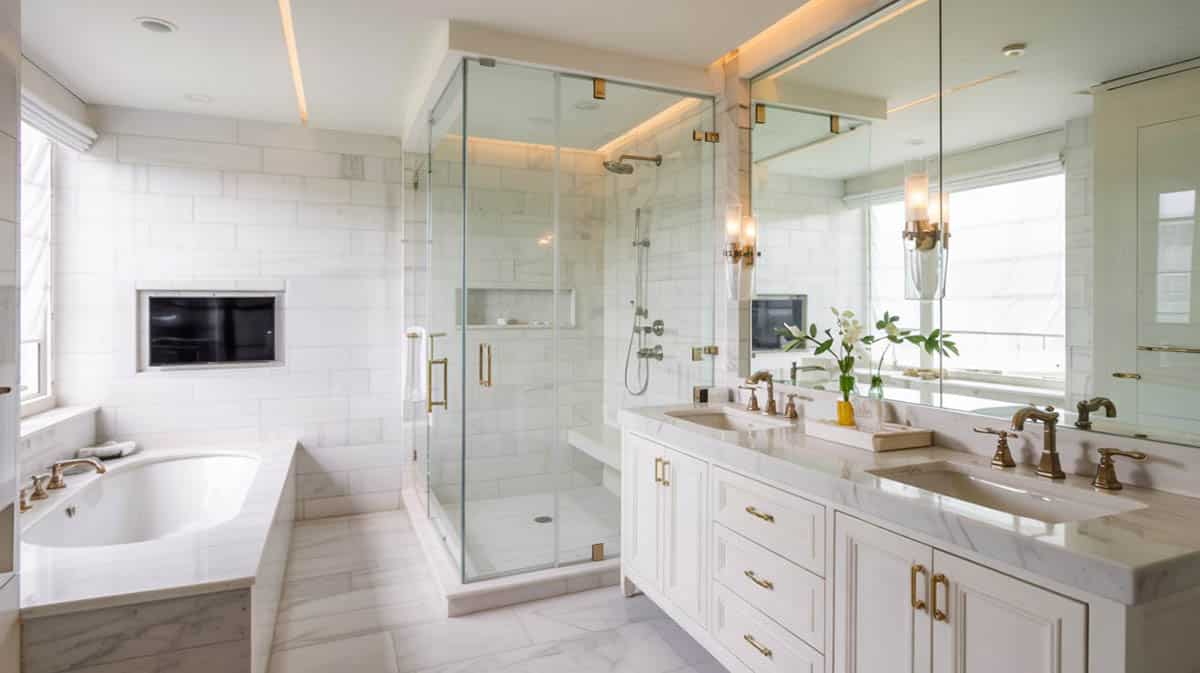 Tub and shower with TV