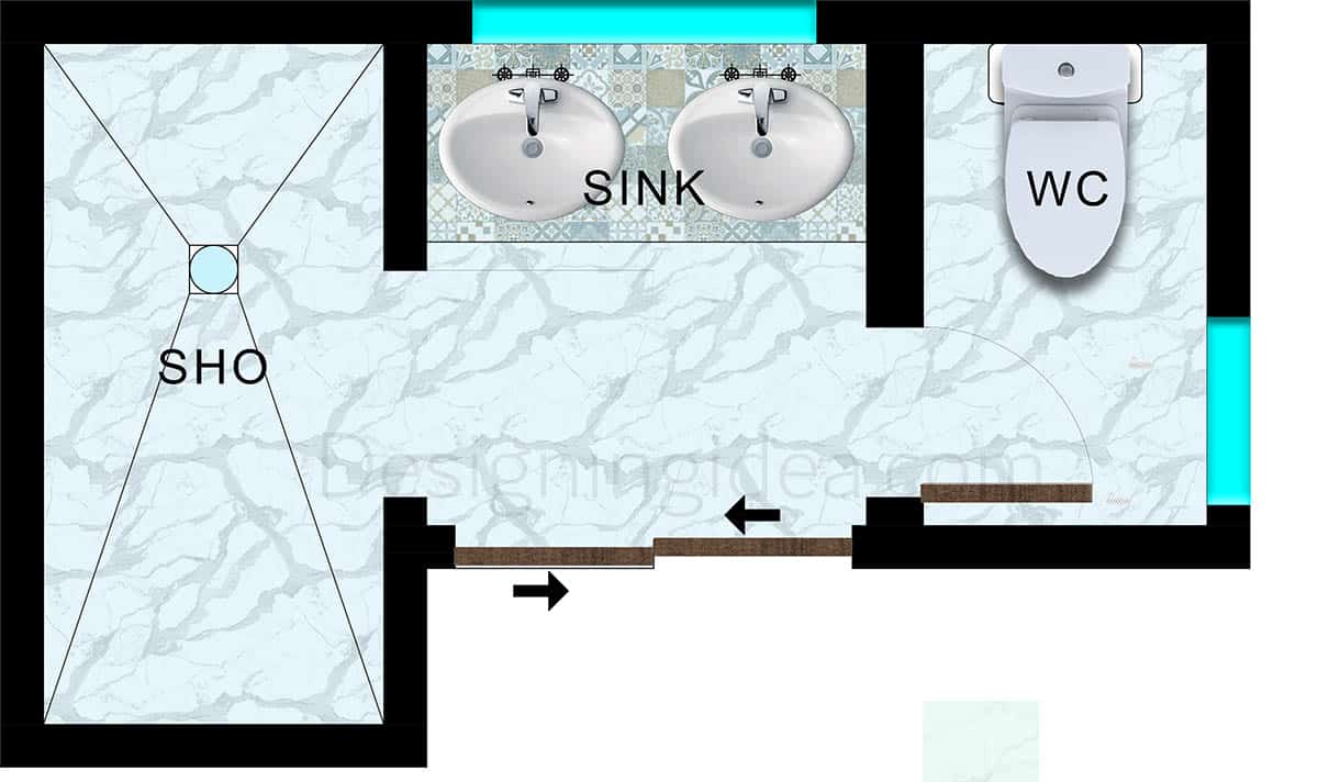 L shaped bathroom floor plan with shower