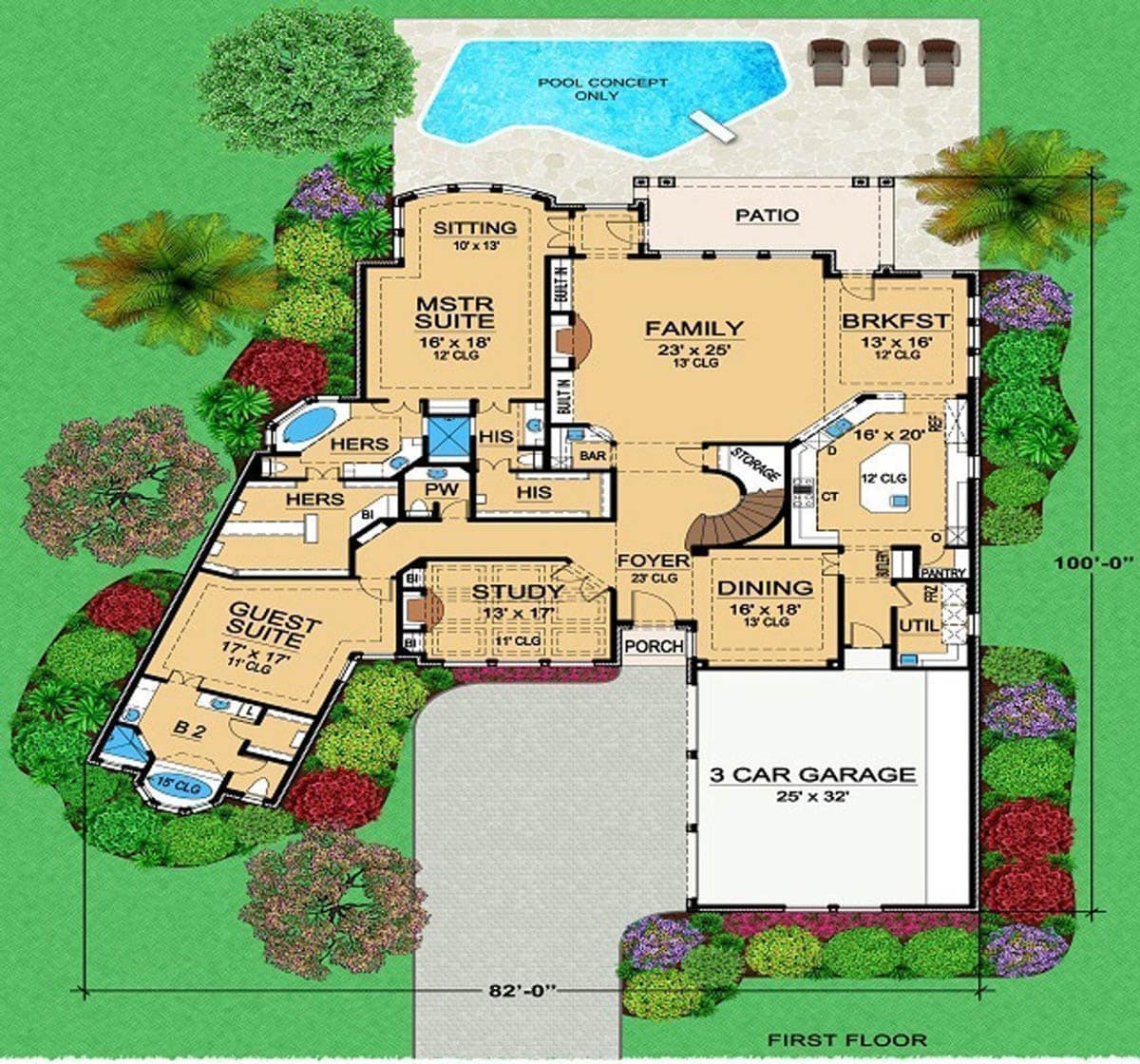 Mediterranean home plan main floor