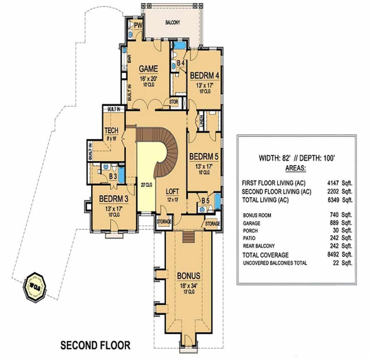 Mediterranean upper floor plan 