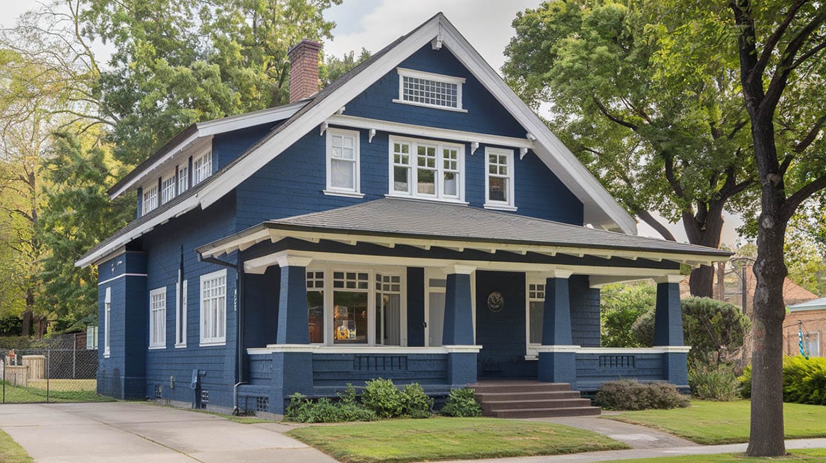 Navy blue and white bungalow