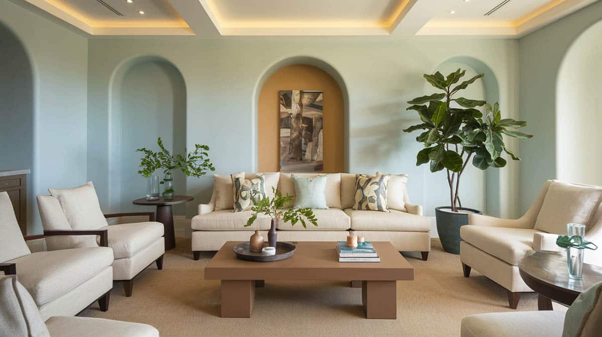 Stylish lounge room with warm and inviting color palette