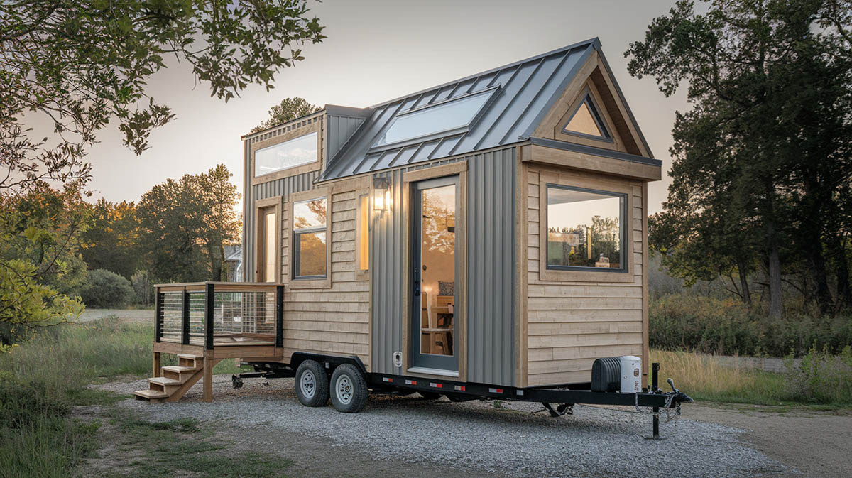 Modern style tiny house on trailer