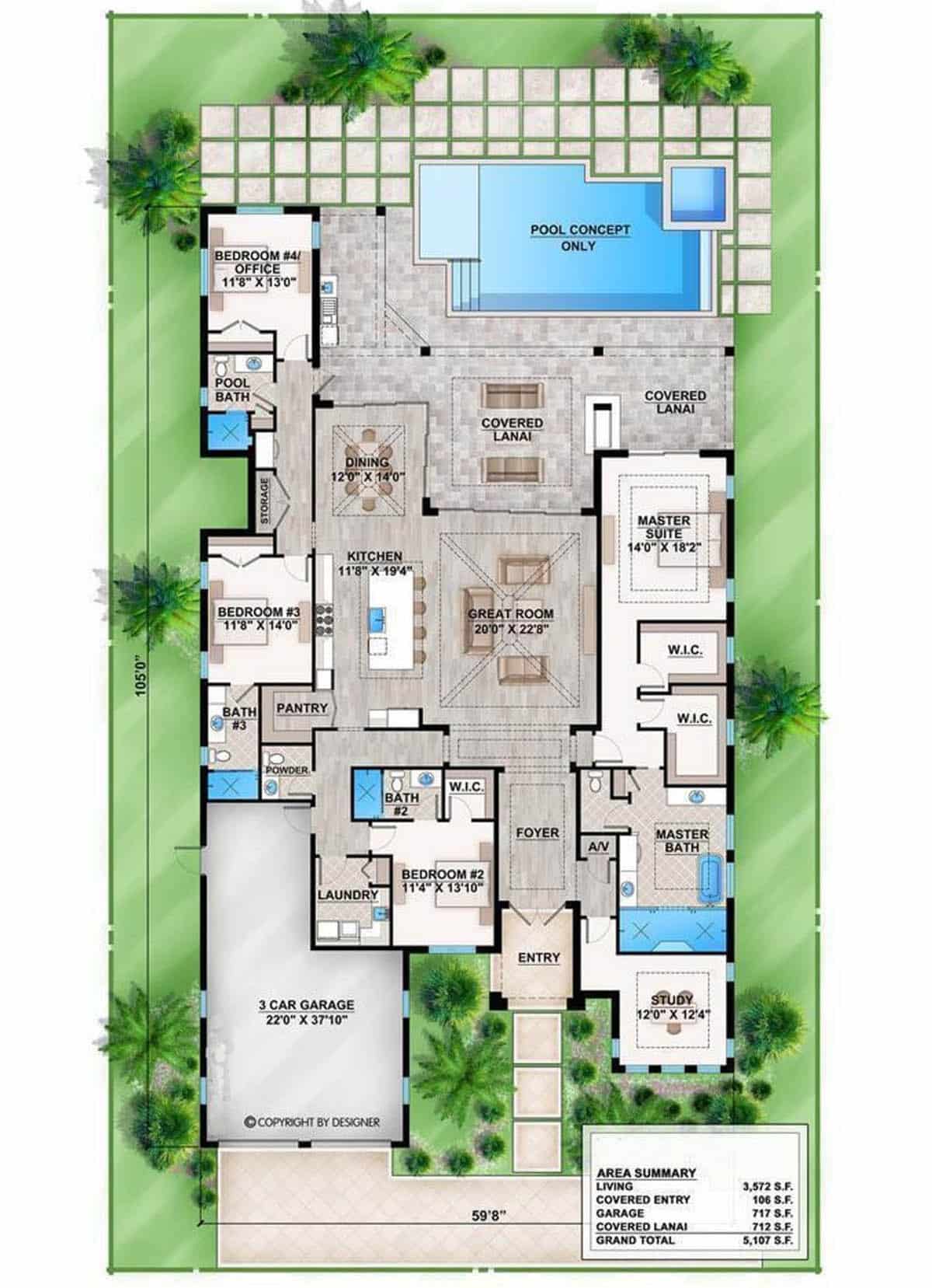 Modern coastal home floor plan 4 bedrooms and 5 bathrooms