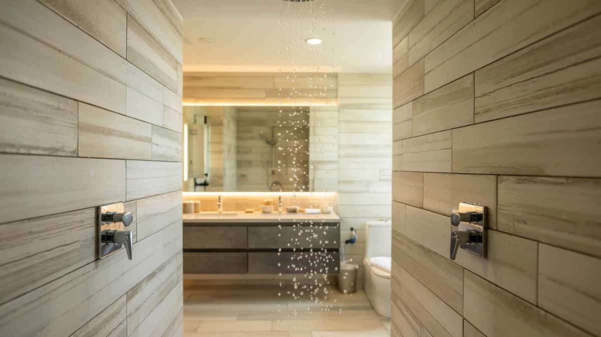 Wood style porcelain shower
