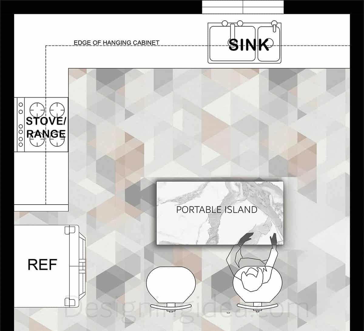 12x12 Kitchen With Portable Island with Sink Window