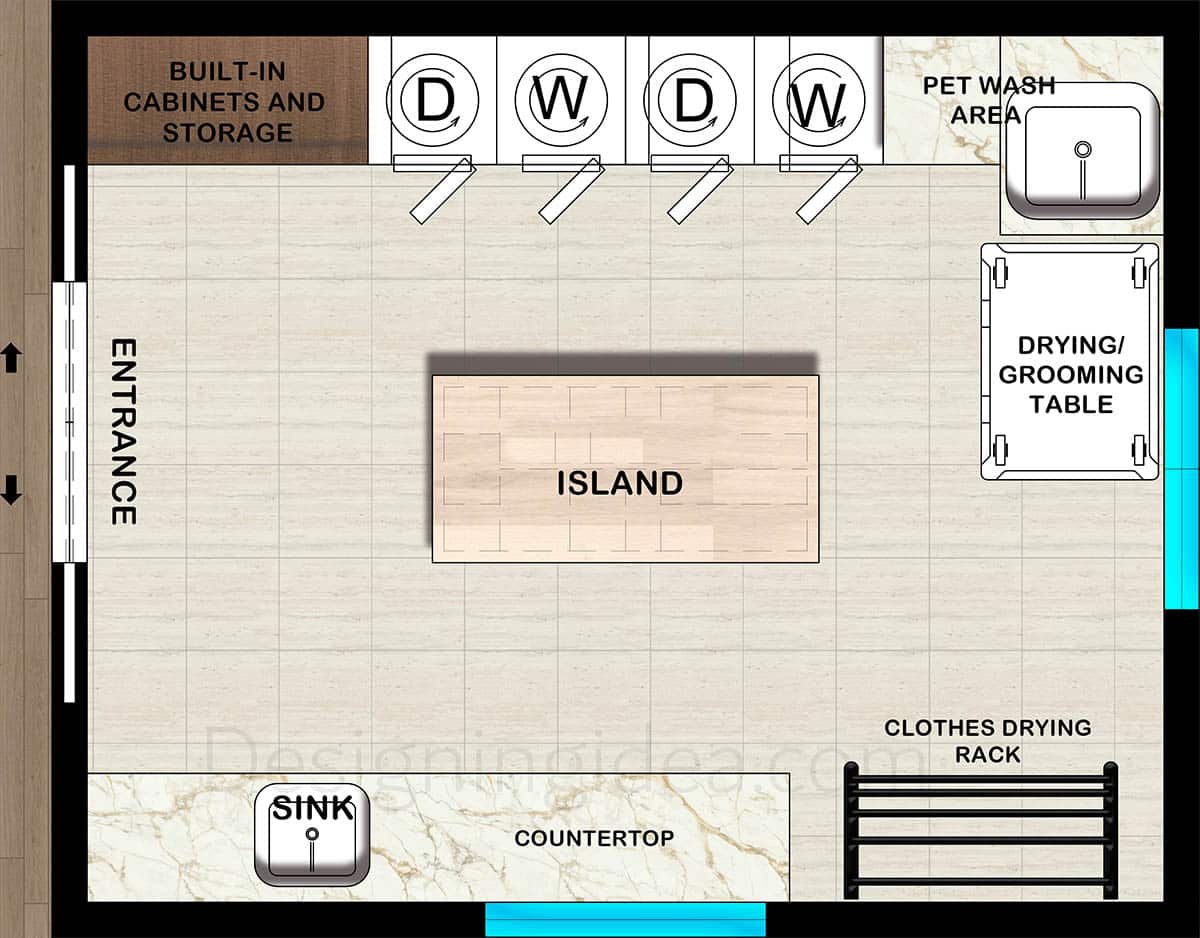 12x15 laundry with large island layout