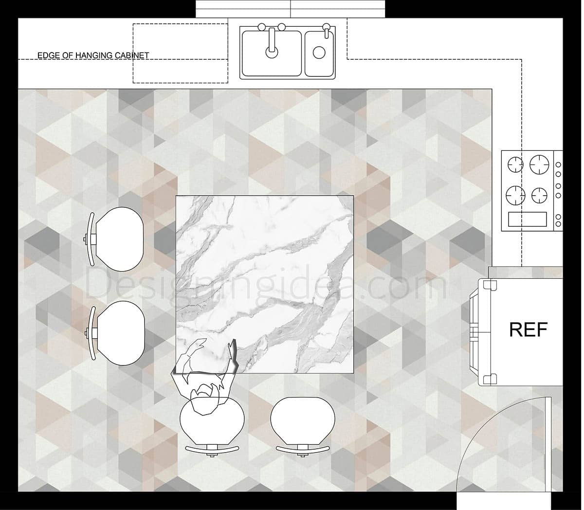 13x15 kitchen floor plan with square island