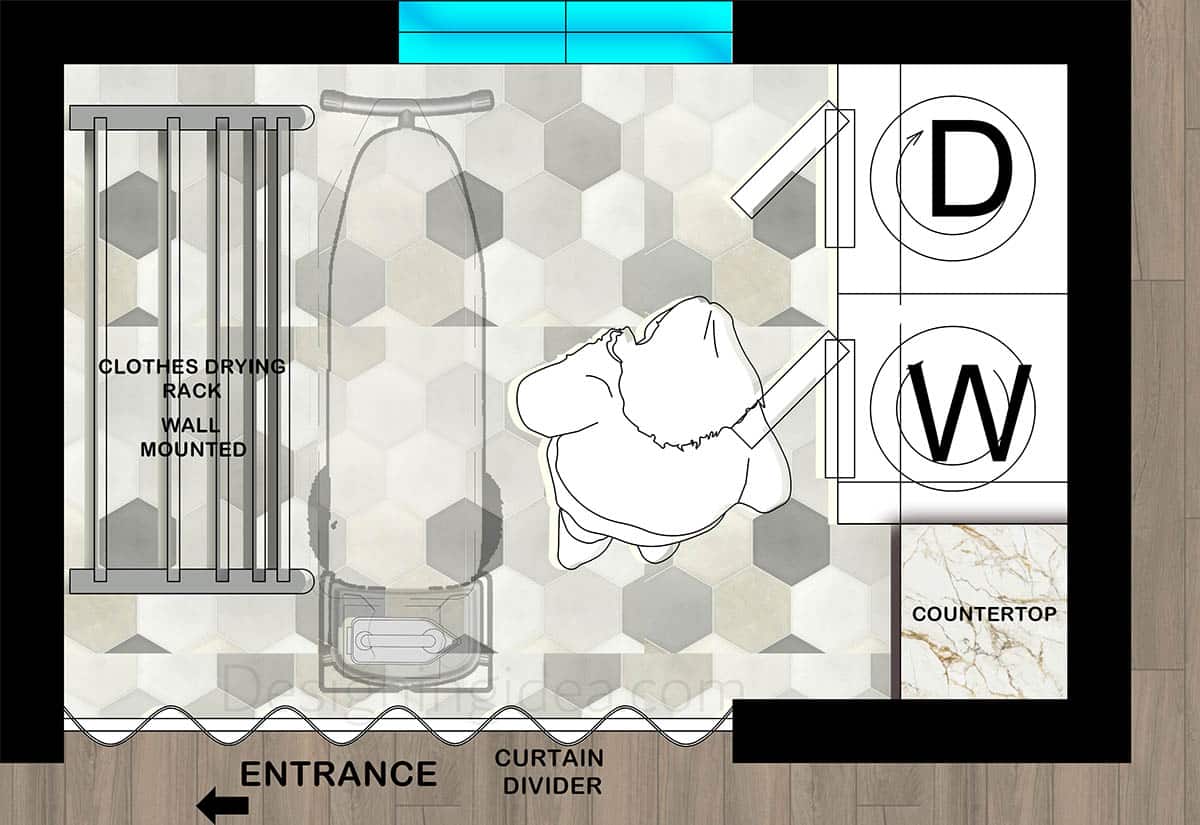 5x8 compact laundry with galley layout