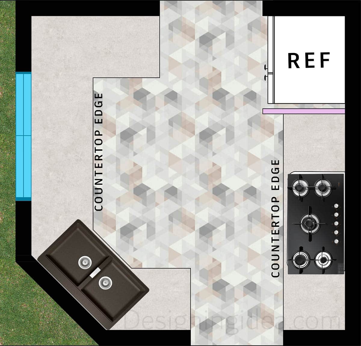 Corner sink placement layout in the kitchen