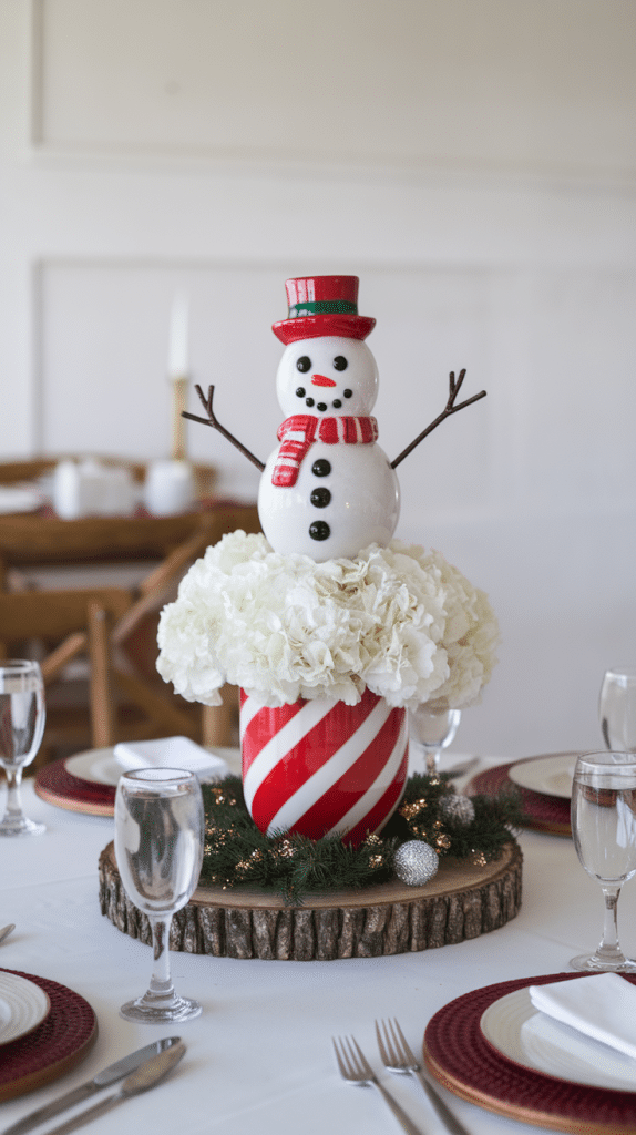 Snowman in center of table