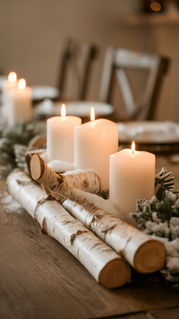 Birch logs and candles