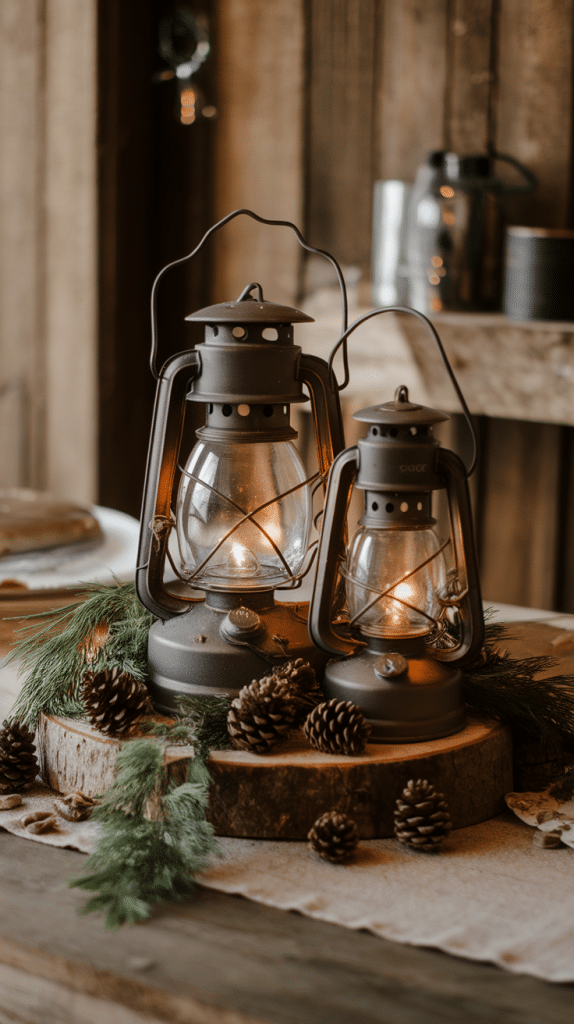 Rustic lantern and greenery