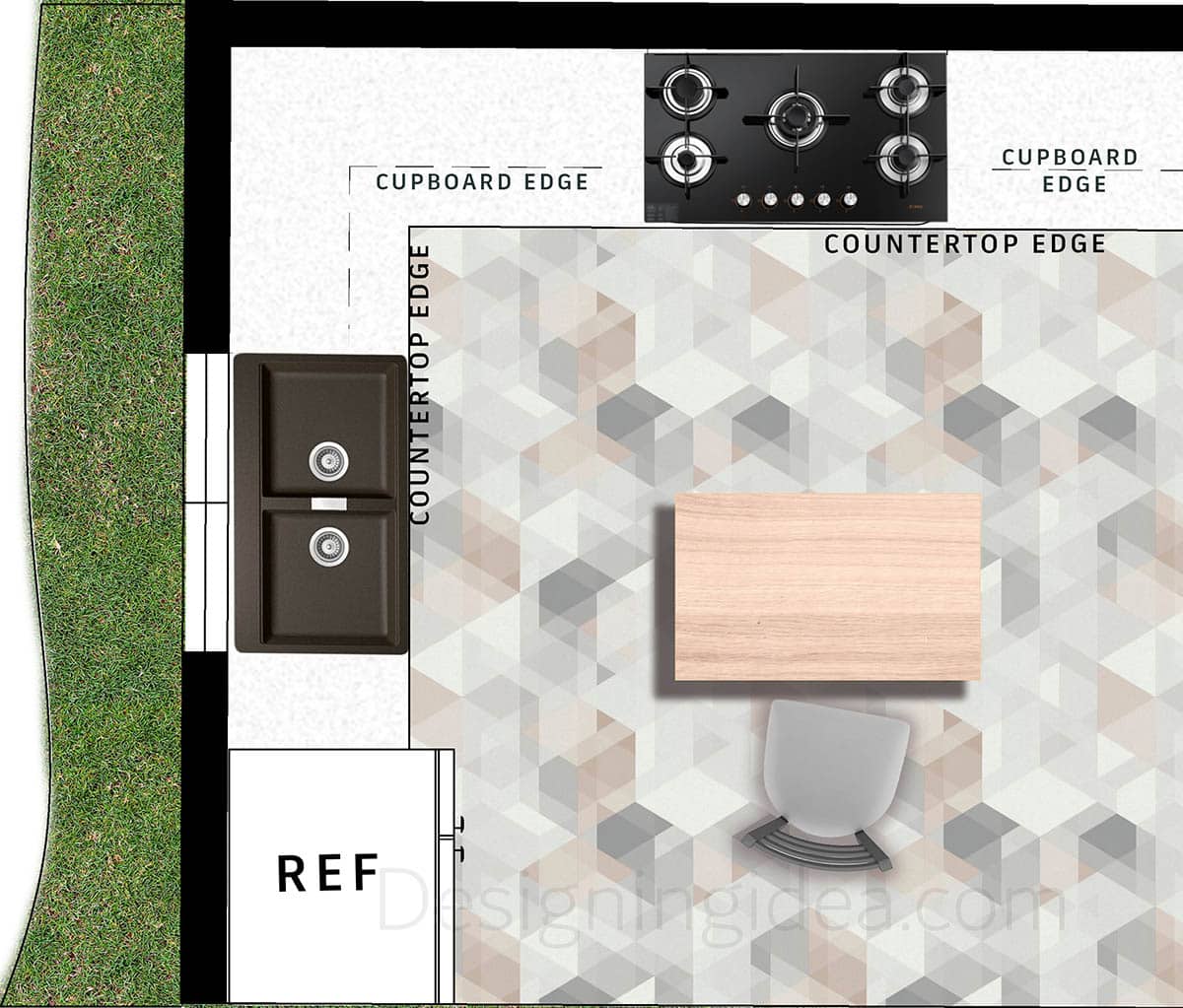 Kitchen island centered layout