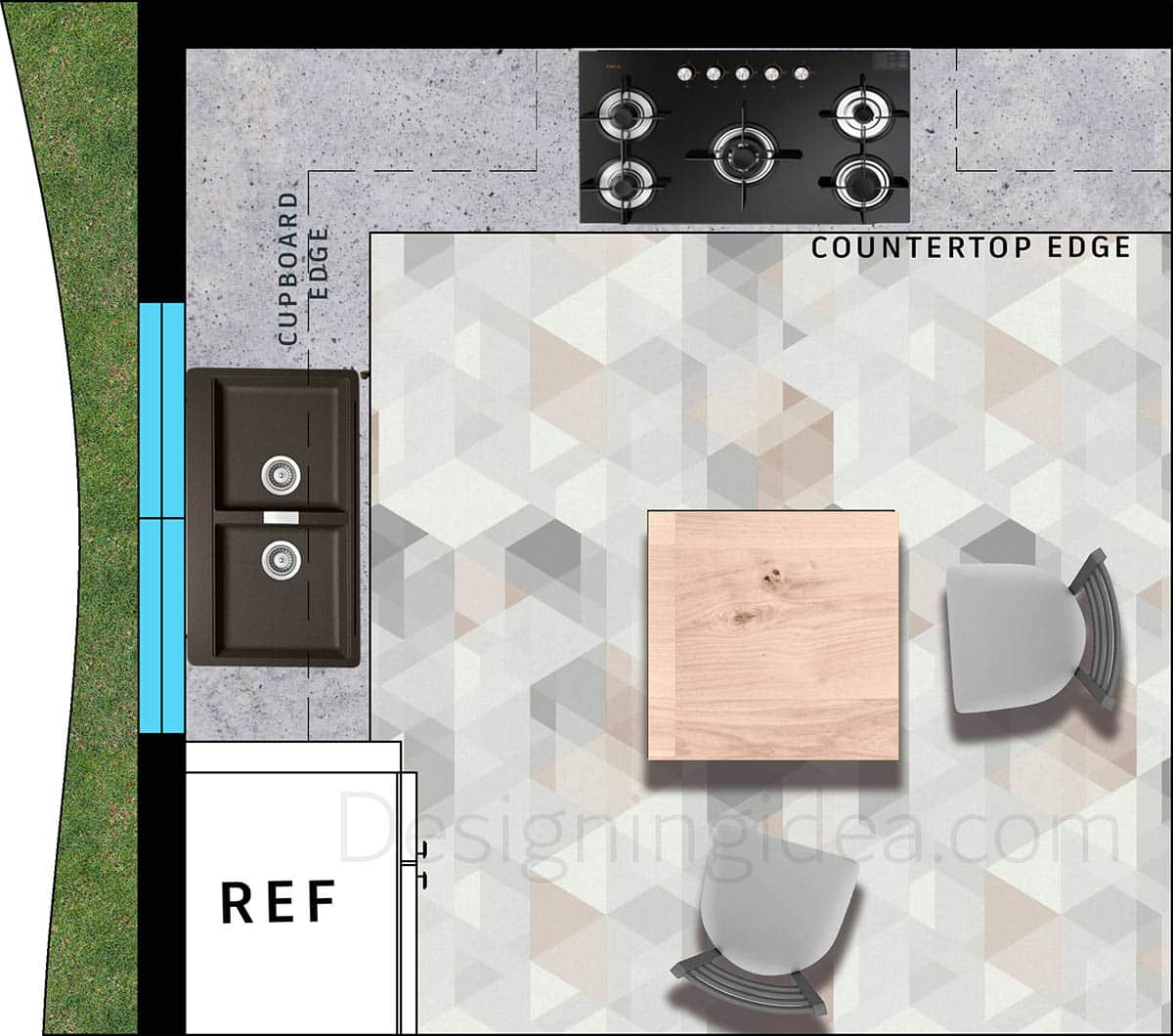 L-shaped 10 by 10 layout for the kitchen