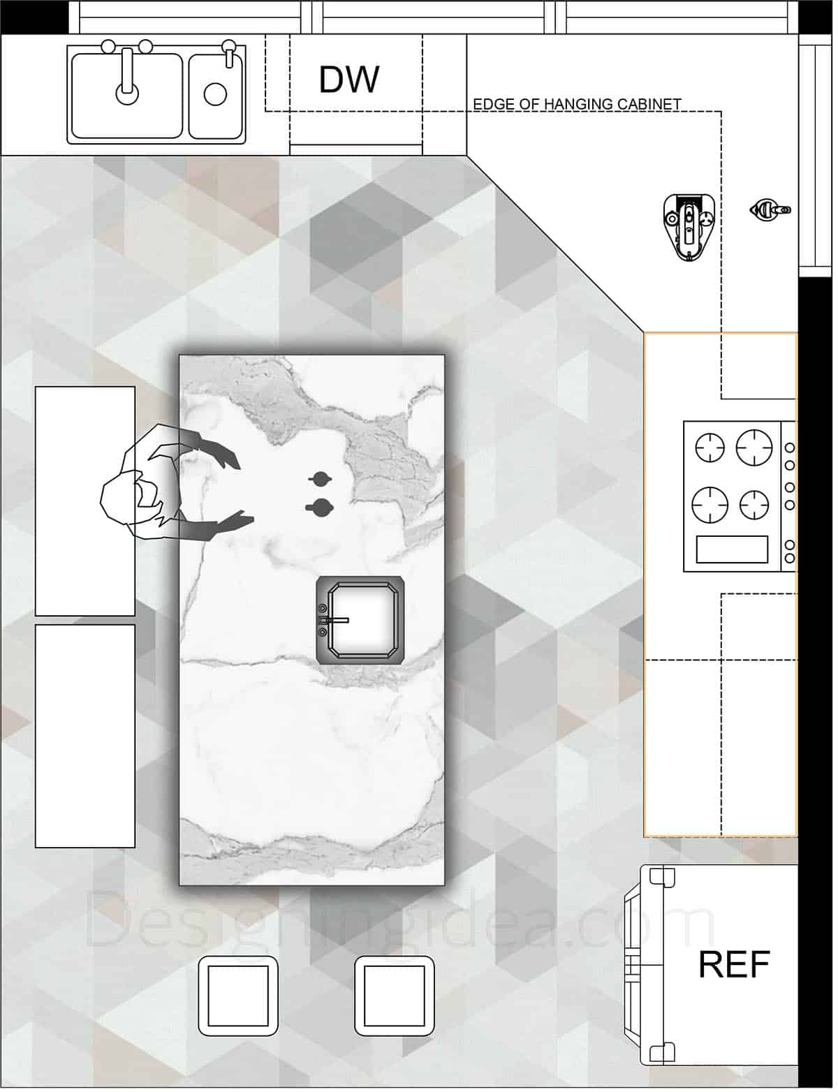 L-shape kitchen layout with island