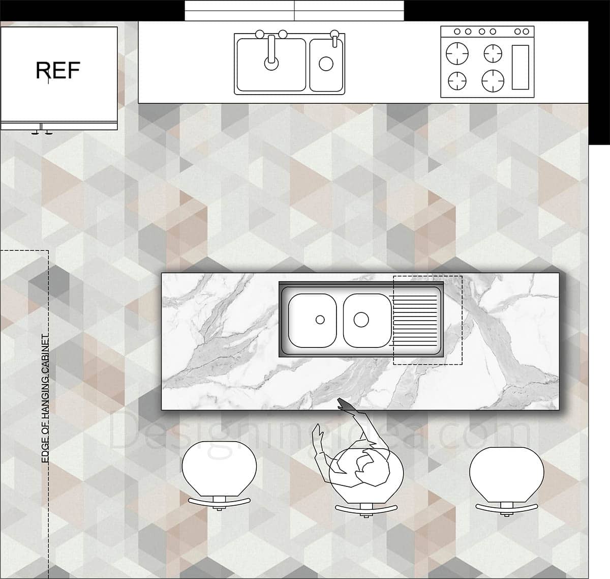 Kitchen with one wall layout with an island