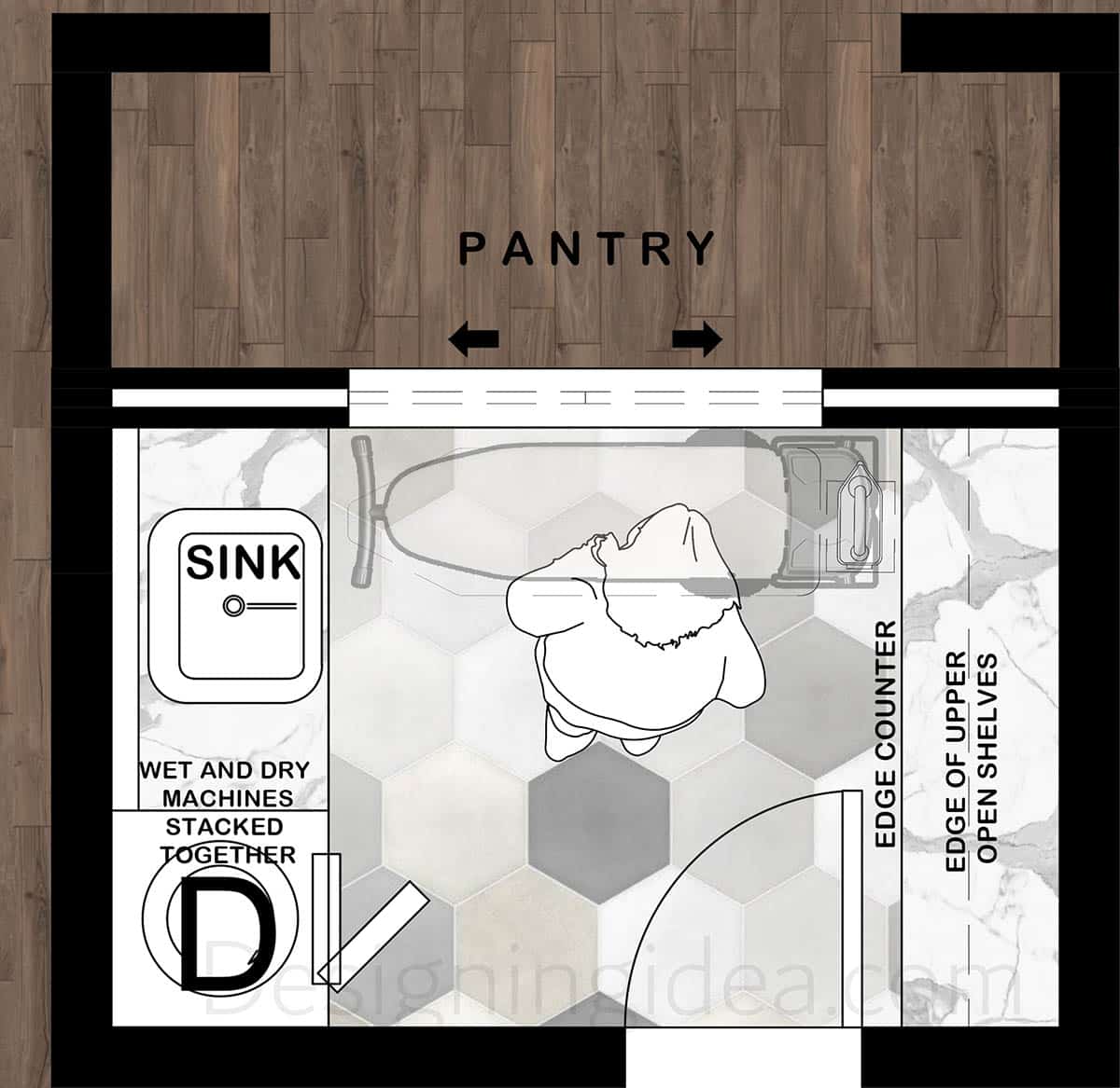 5x8 laundry room layout with stacked washer and dryer