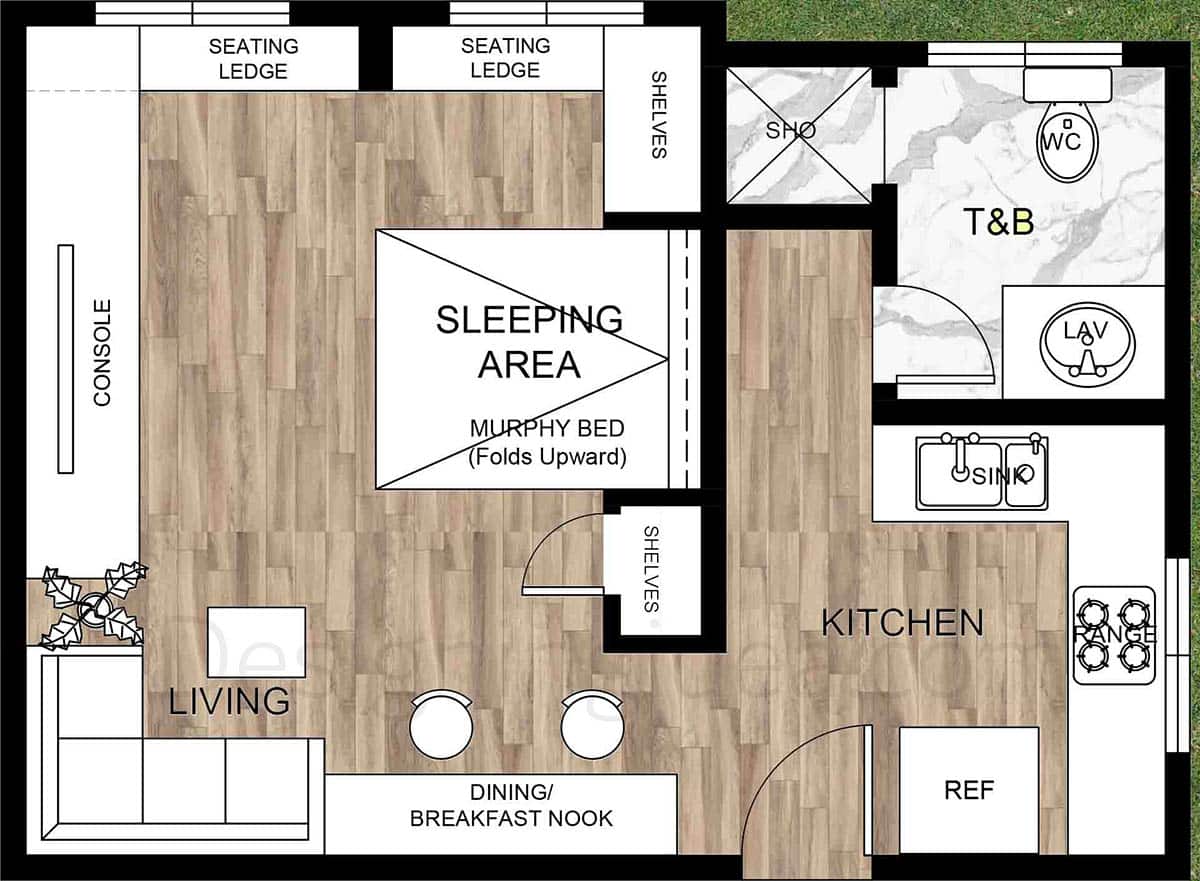 Studio using a folding murphy bed