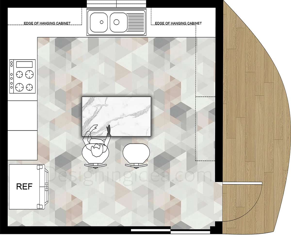 U-shaped kitchen with central island