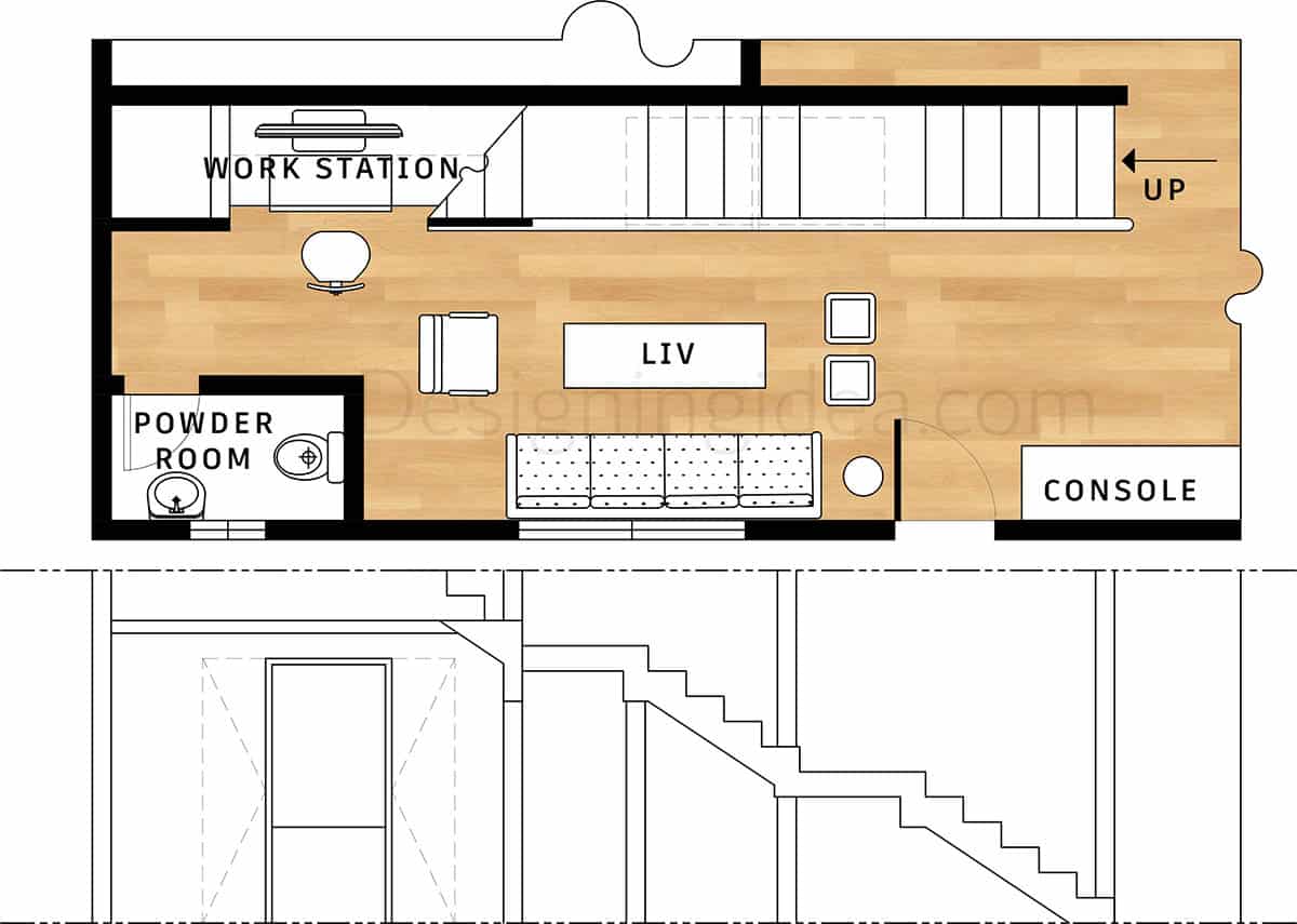 Office space under stairs layout