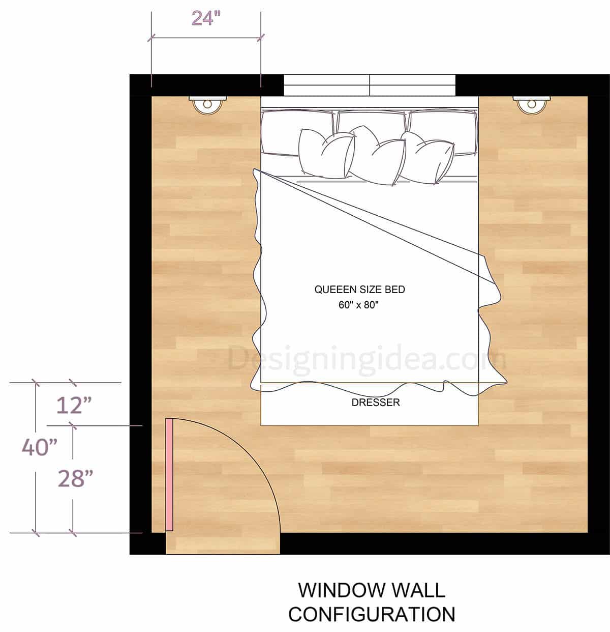 Bedroom with window wall configuration