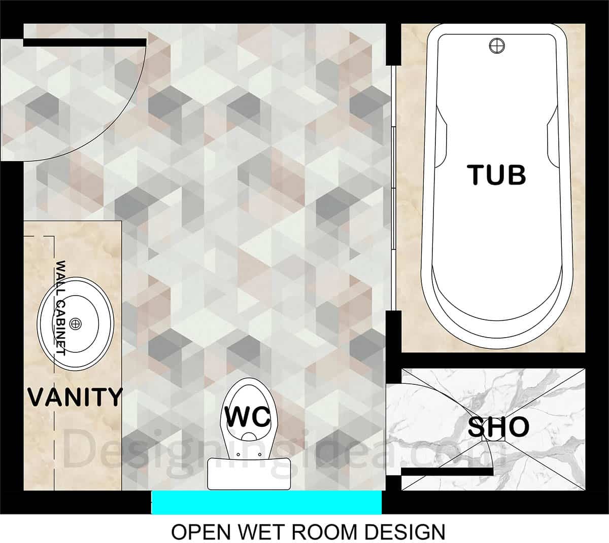 Open wet room design layout