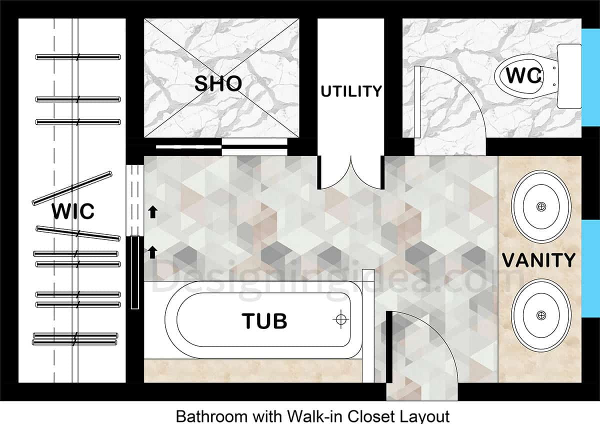 Walk-in closet layout bathroom